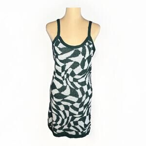 Stitch & Pine Women’s Lg Sweater Dress Green White Midi Knit Body-con Boho